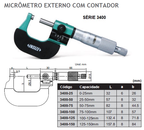 Micrômetro Externo Analógico Com Contador Res. 0,01mm