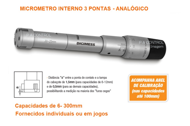 Micrômetro Interno Analógico com três pontas Digimess