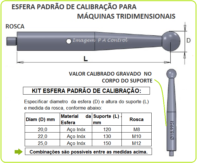 ESFERA DE CALIBRAÇÃO PARA TRIDIMENSIONAL